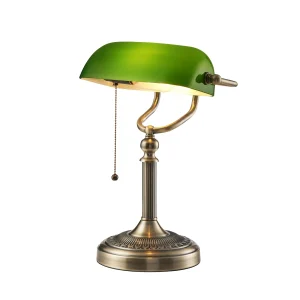 Table lamp emerald glass banker