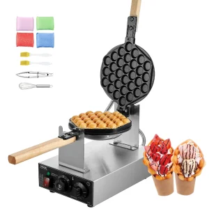 Waffle Maker Non-Stick Stainless Steel w Wooden Handles