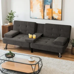 Convertible Folding Sofa Bed 2 Cup Holders
