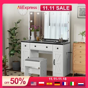 Vanity Desk w/Lighted Mirror, 3 Drawers